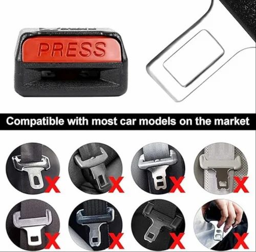Universal Car Safety Seat Belt Buckle Extension Extender Clip Red Alarm Stopper (Pack of 2)
