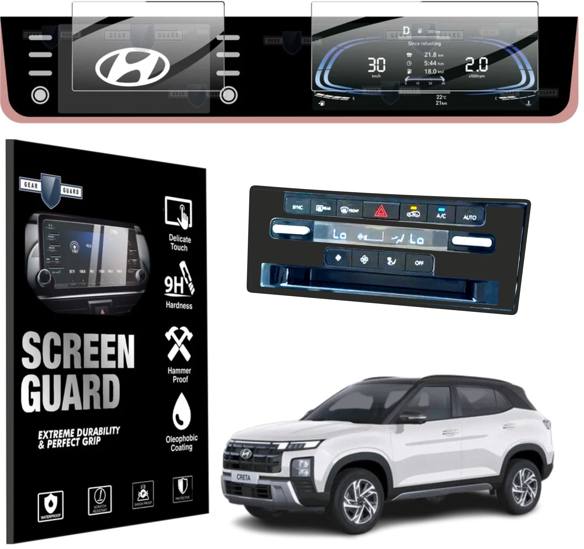 Hyundai Creta Facelift Touch Screen Protector with AC Vent Guard -M8C_CRETA_F_AC