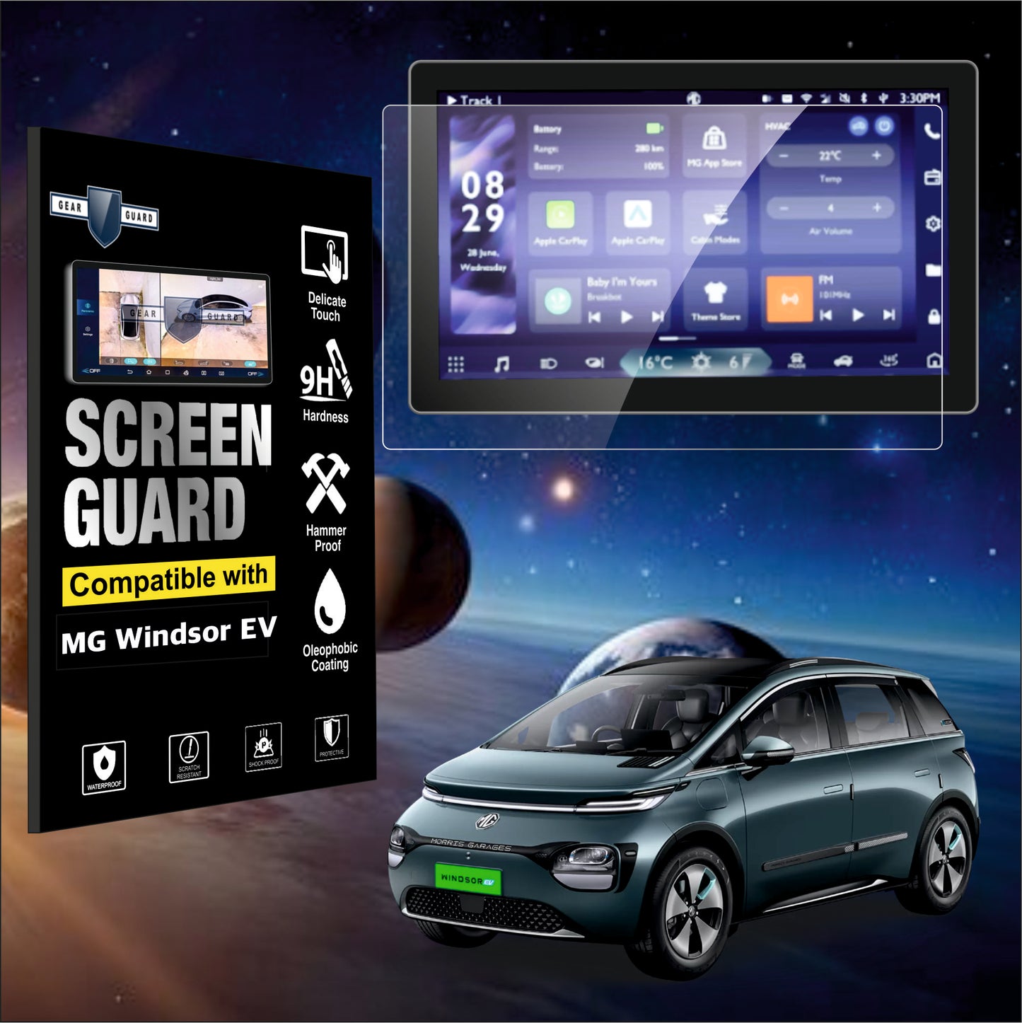 MG Windsor EV Car 10inch 10.1inch infotainment system Protection Film Screen Guard protector tempered glass scratch proof Excite