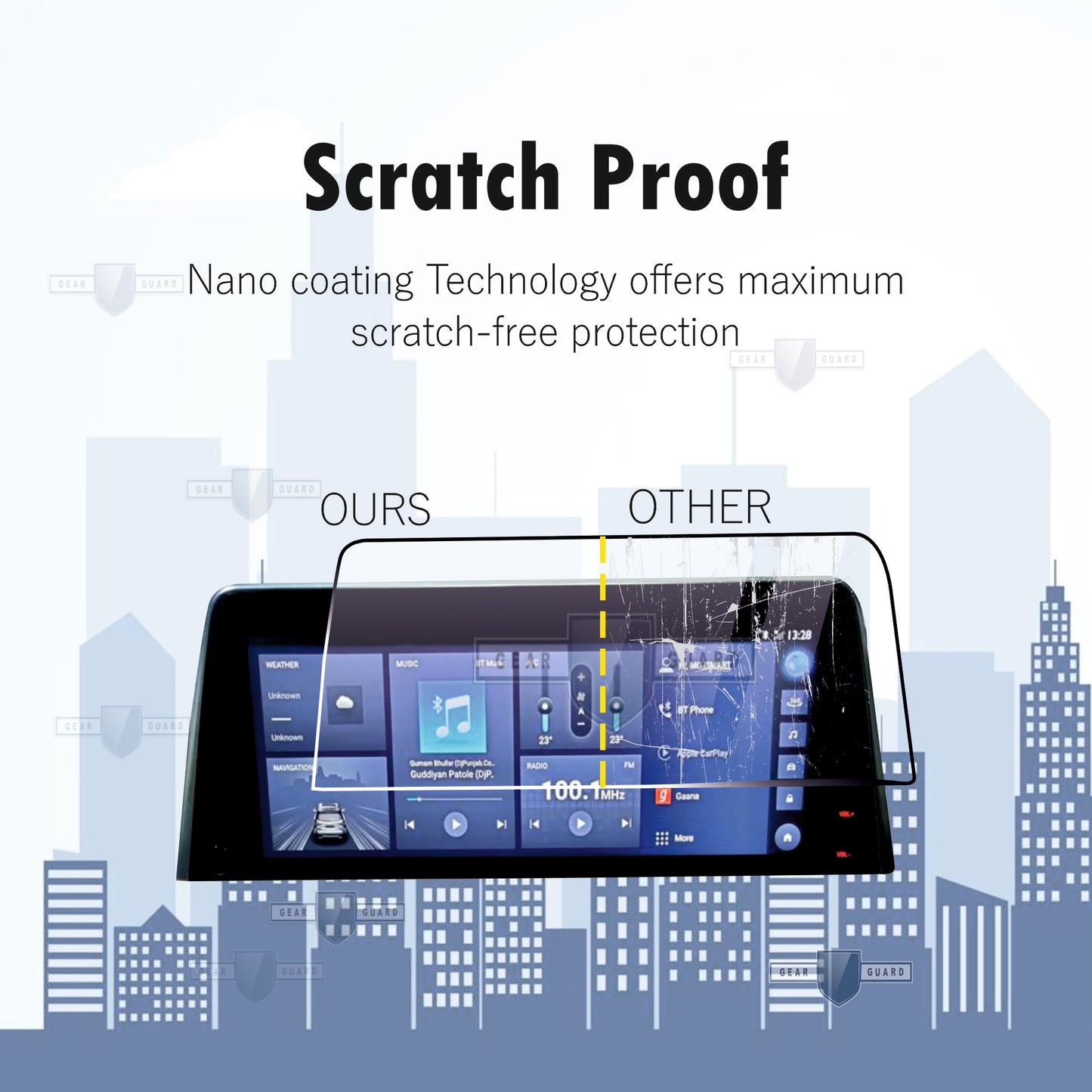 Fingerprint-resistant screen protector on a car infotainment system, keeping the screen clean