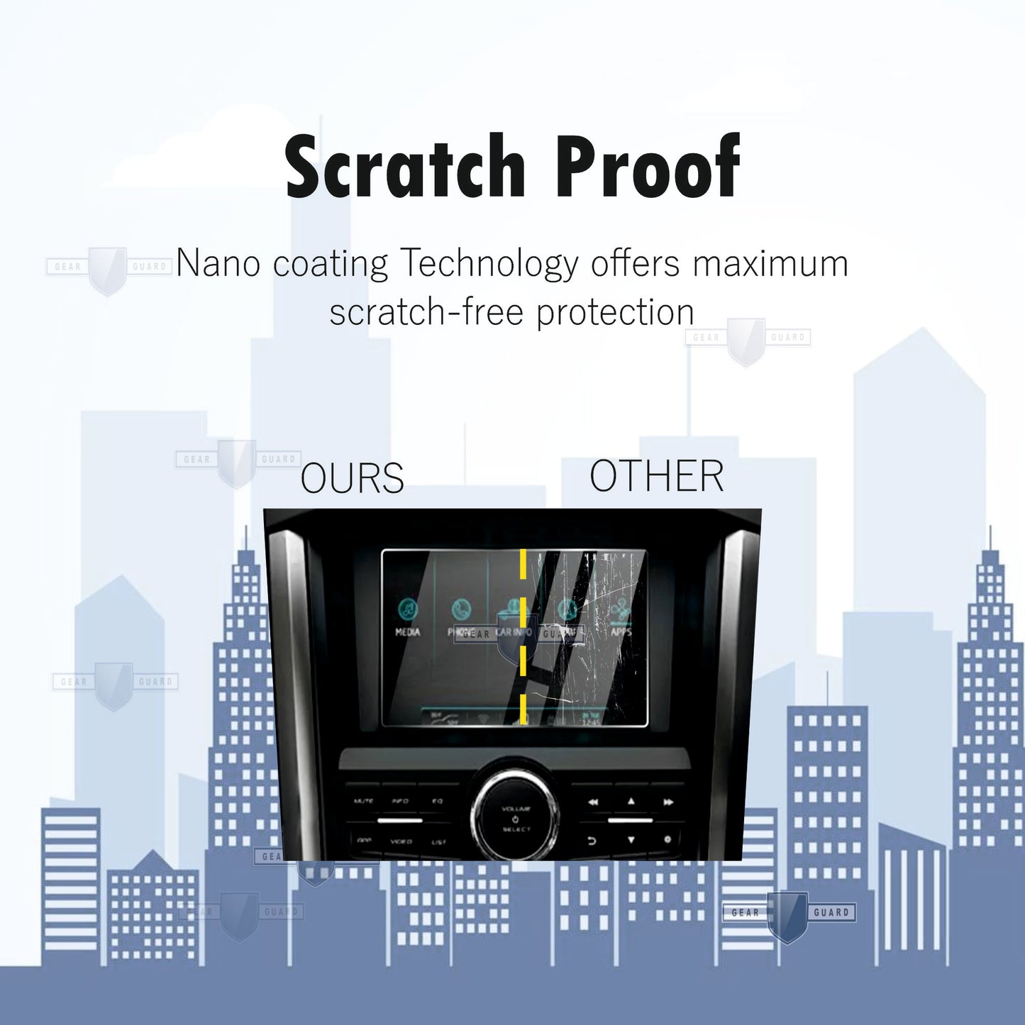 Tempered glass screen protector covering a car's touch screen, providing strong protection against scratches