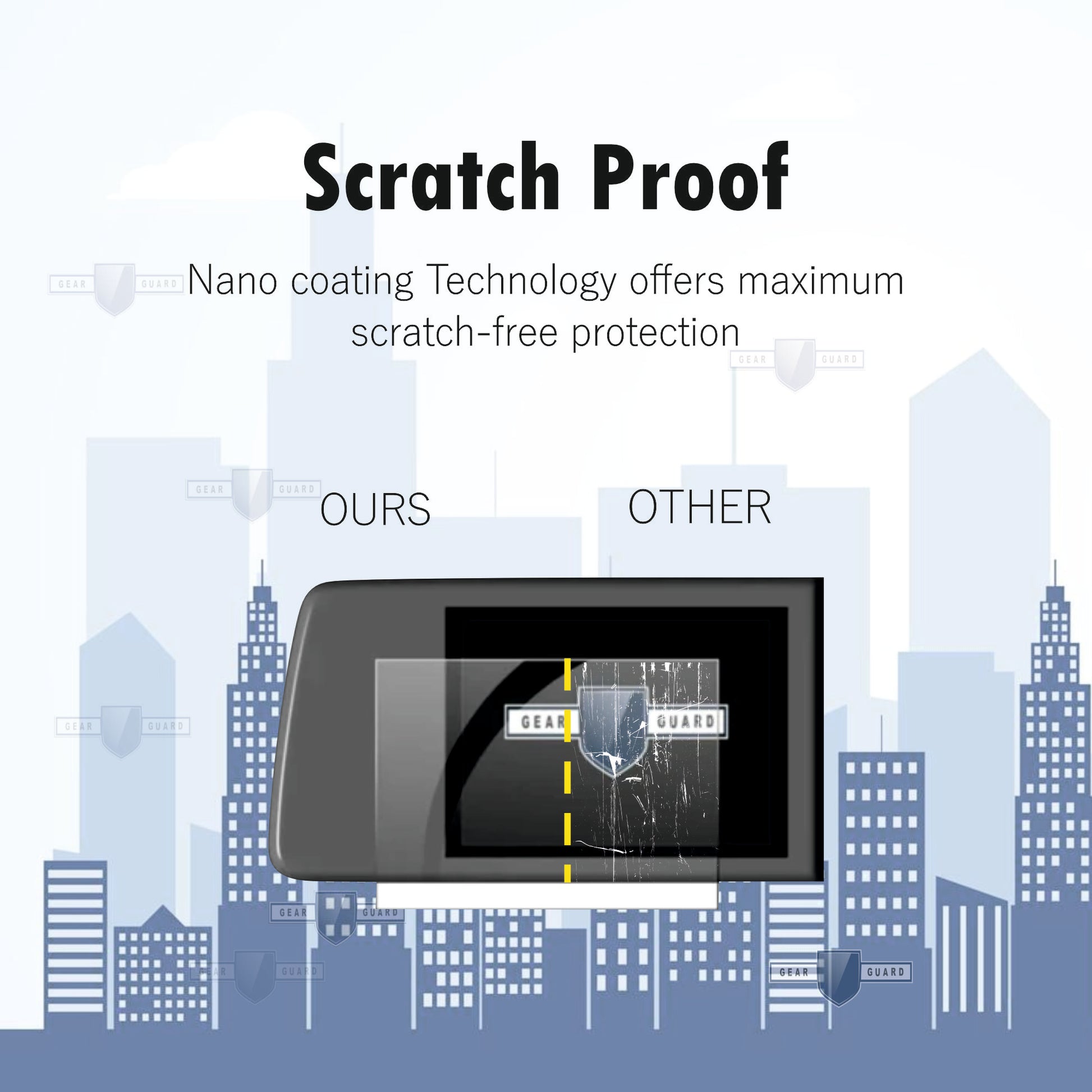 Tempered glass screen protector covering a car's touch screen, providing strong protection against scratches