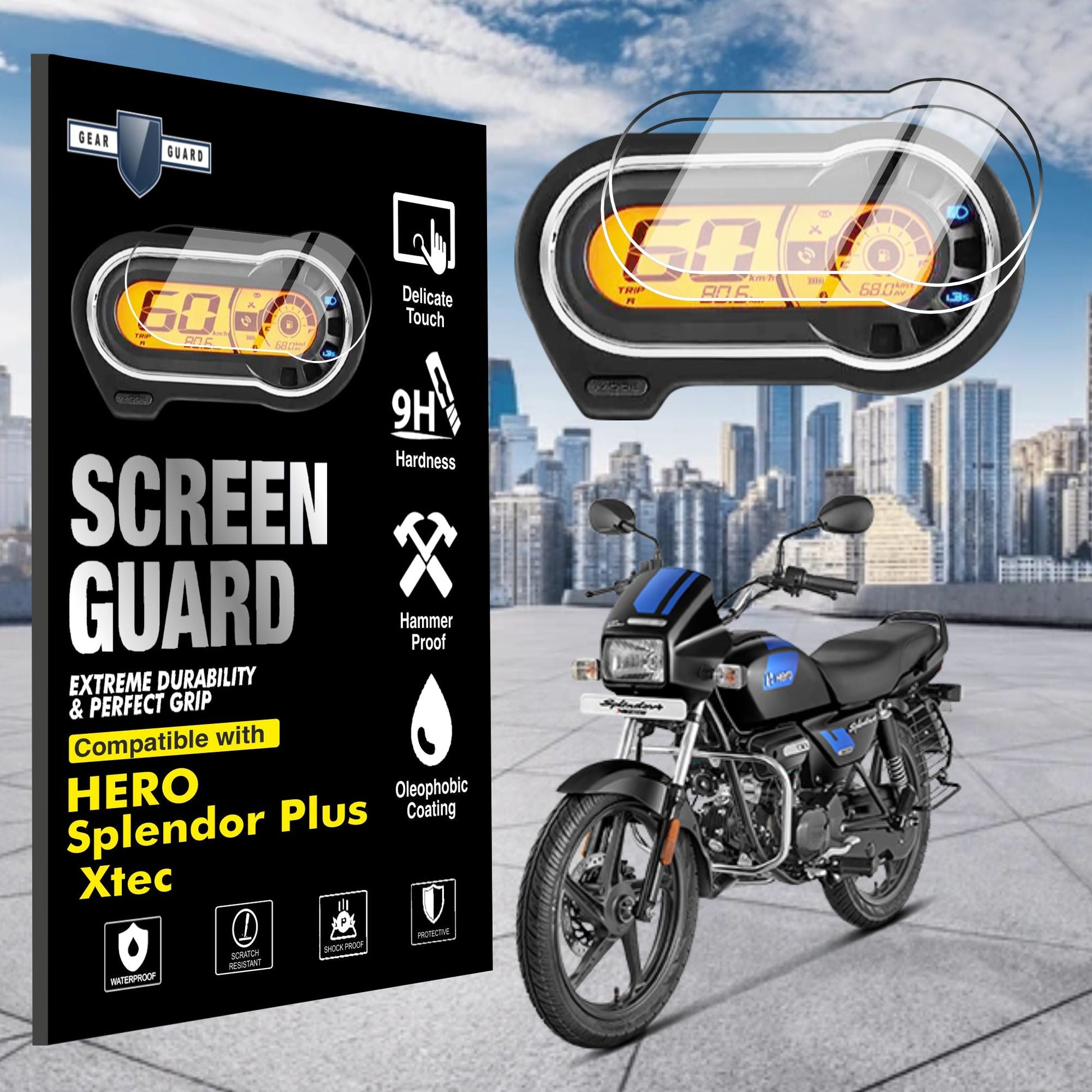 [2 Pack] Hero Splender Plus Xtec TFT Instrument Cluster Digital Speed Meter Screen Protector [2022 - 2025] - SPLENDOR_PLUS_C