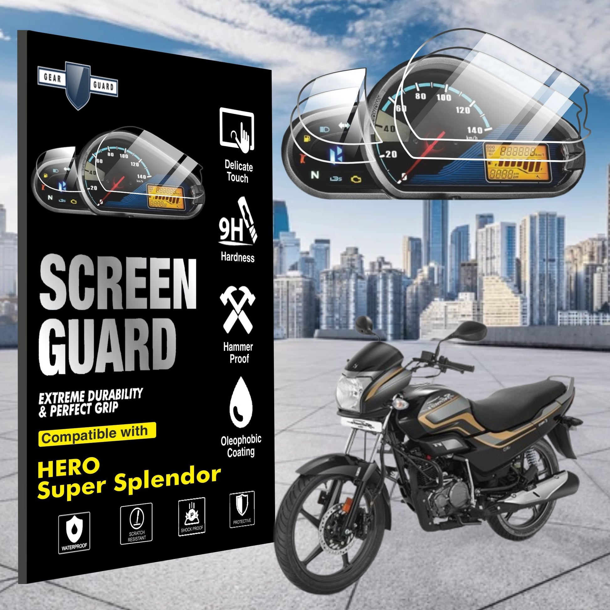 [2 Pack]Hero Super splendor Bike TFT Instrument Cluster Digital Speed Meter Screen Protector [2021 - 2024] - C7C_SUPER_SPLENDER