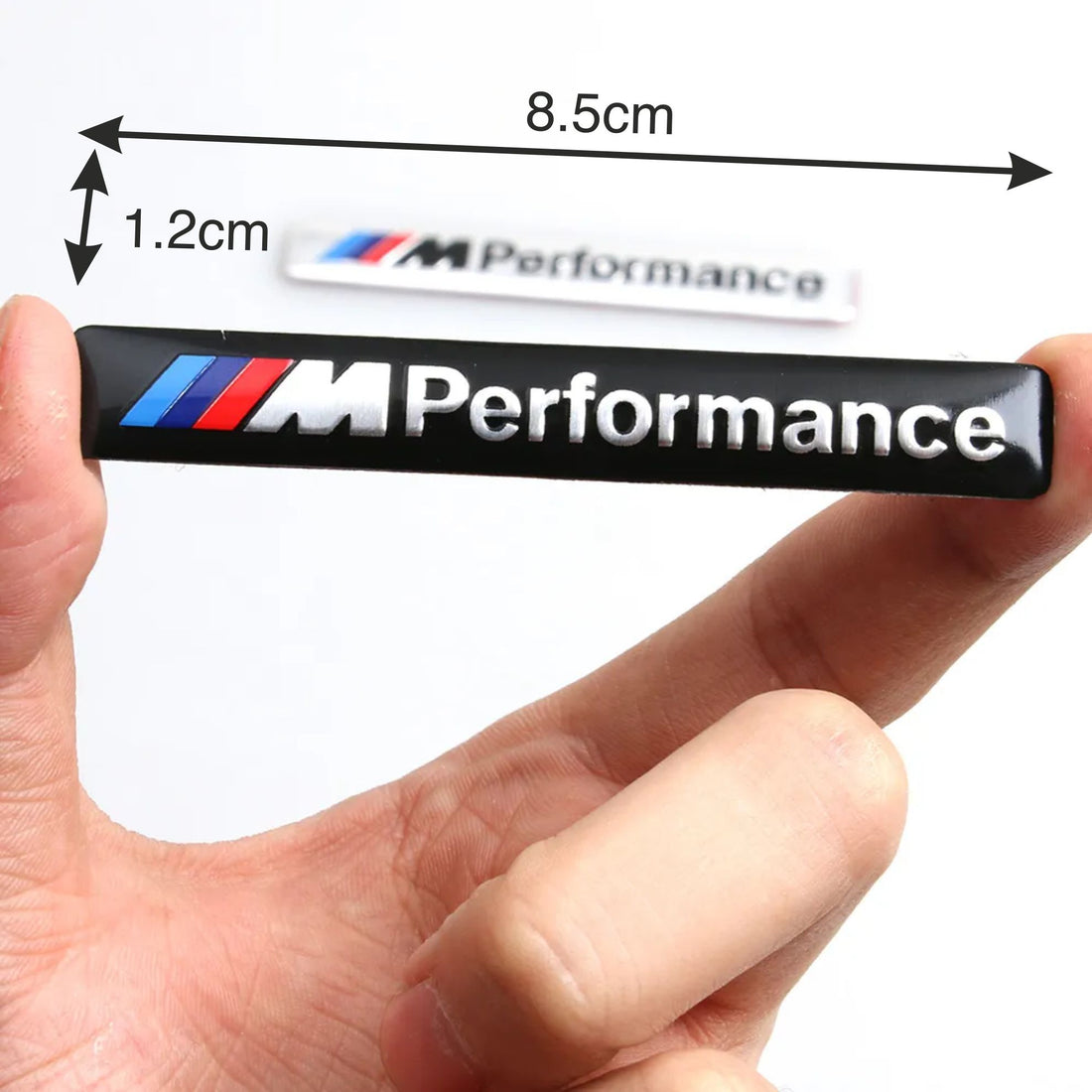 3D M Performance Badge Emblem| 1.2cm x 8.5cm | All Vehicle Exterior Decorative Logo, Self-Adhesive