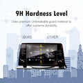 Tempered glass screen protector covering a car's touch screen, providing strong protection against scratches