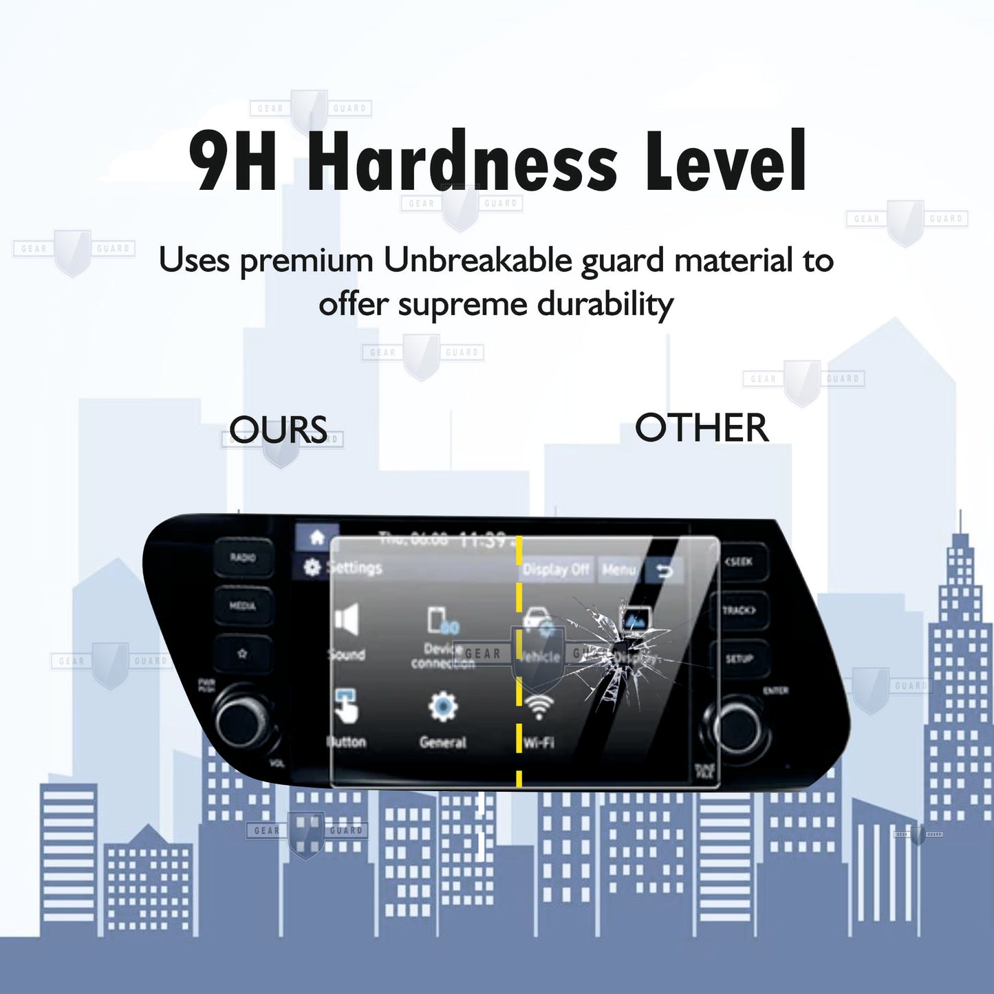 Fingerprint-resistant screen protector on a car infotainment system, keeping the screen clean