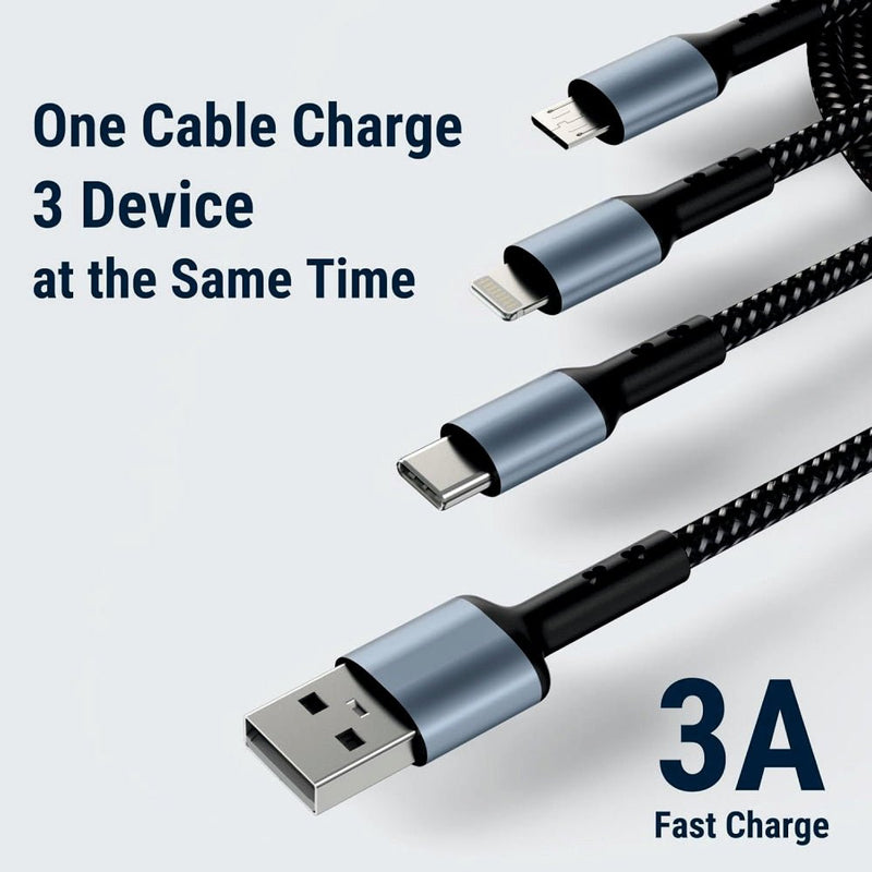 3-in-1 Fast Charging Cable | Type-C, Lightning & Micro USB | 66W Braided Data Cable -3IN1_BRAIDED_CABLE