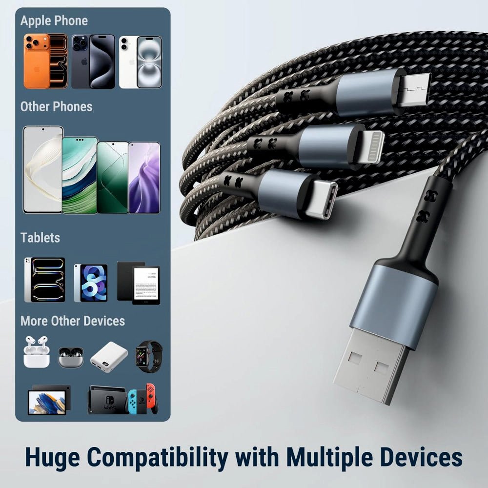 3-in-1 Fast Charging Cable | Type-C, Lightning & Micro USB | 66W Braided Data Cable -3IN1_BRAIDED_CABLE
