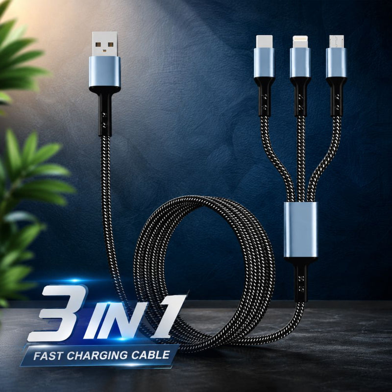3-in-1 Fast Charging Cable | Type-C, Lightning & Micro USB | 66W Braided Data Cable -3IN1_BRAIDED_CABLE