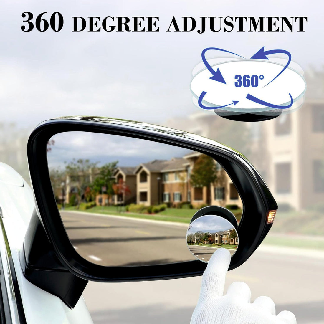 360 Degree Rotate Adjustable Slim Round Blind Spot Mirror with HD Glass Convex Wide Angle Rear View on Lens - BLIND_MIRROR