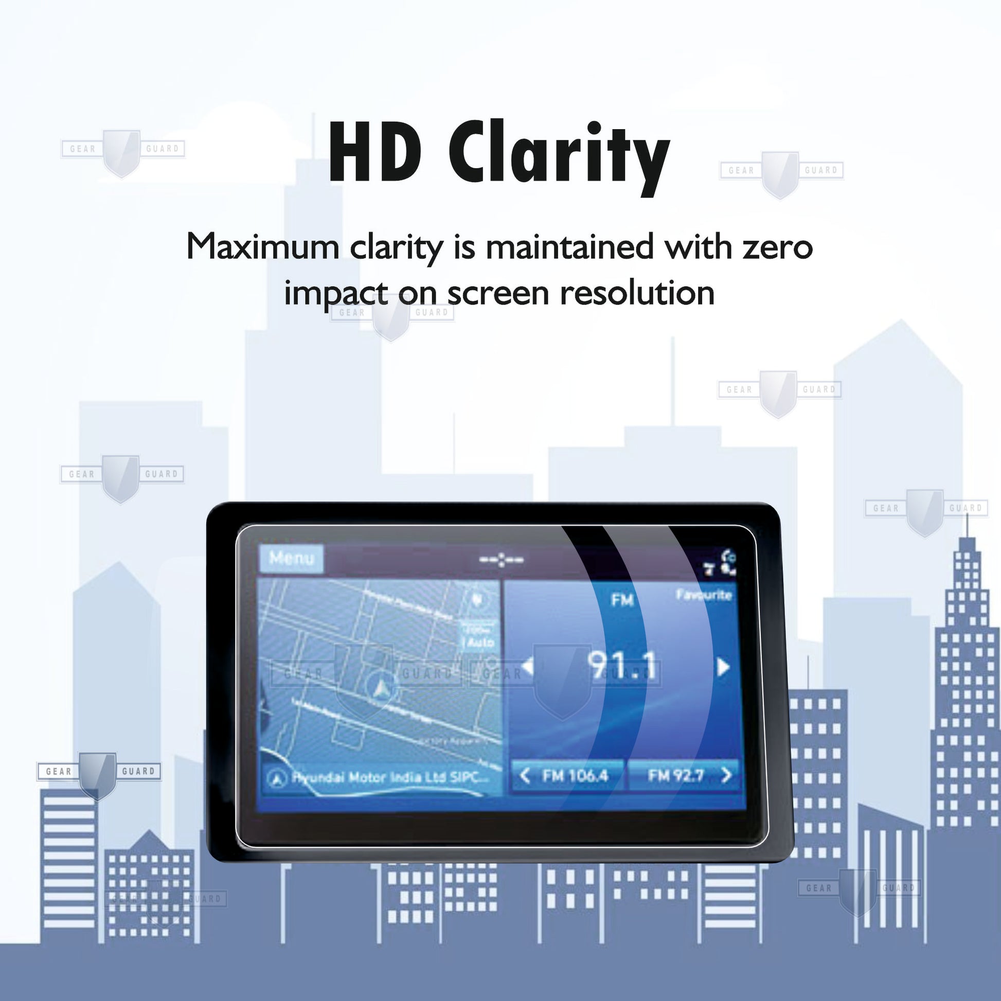 Tempered glass screen protector covering a car's touch screen, providing strong protection against scratches