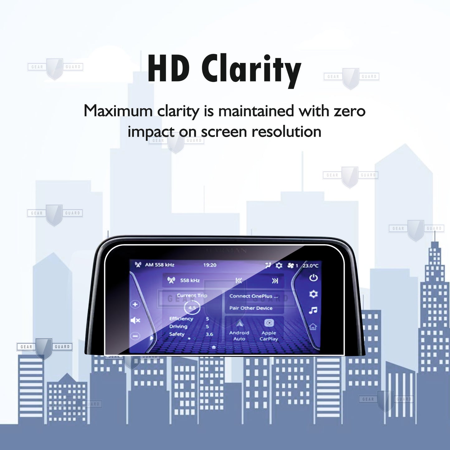 Fingerprint-resistant screen protector on a car infotainment system, keeping the screen clean