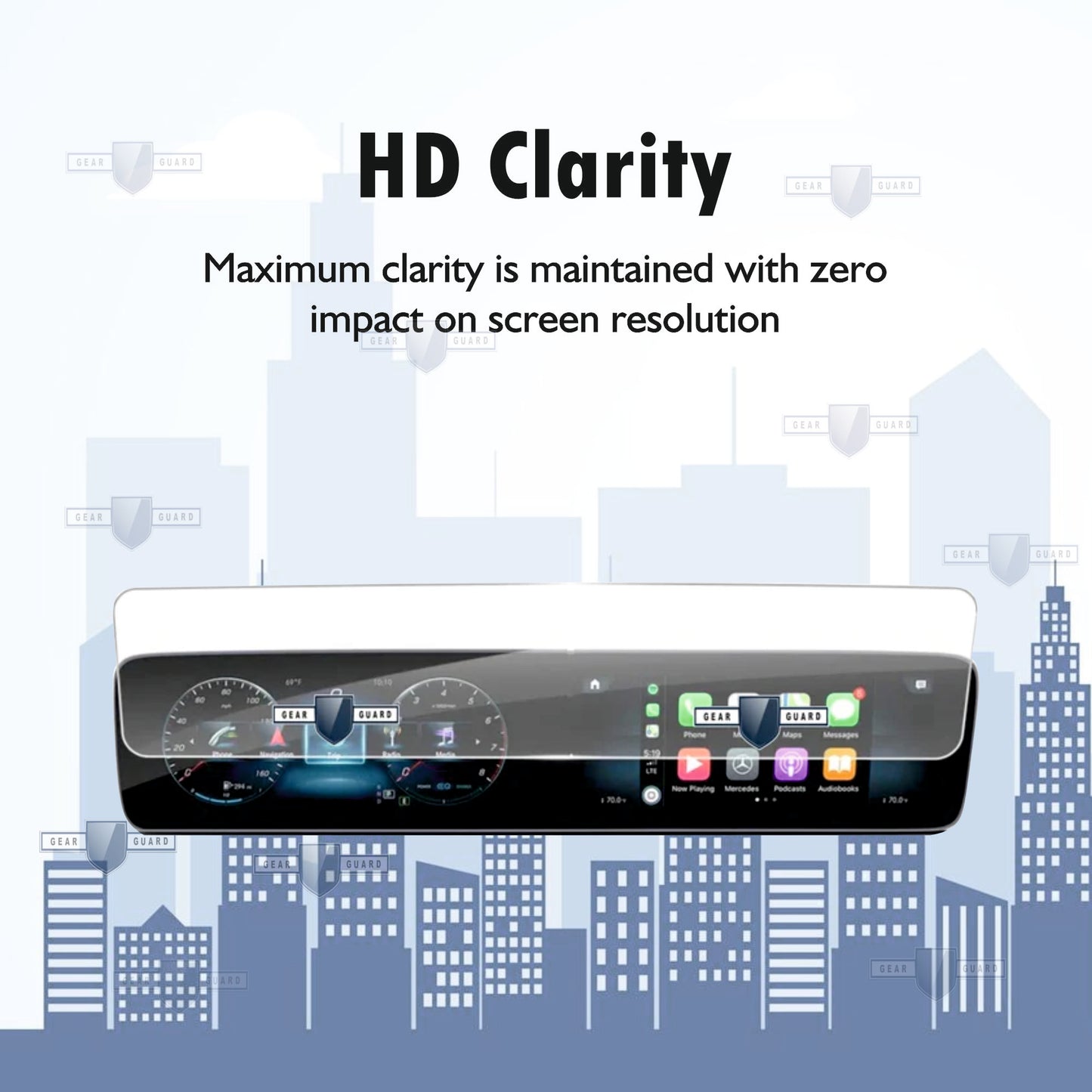 Tempered glass screen protector covering a car's touch screen, providing strong protection against scratches