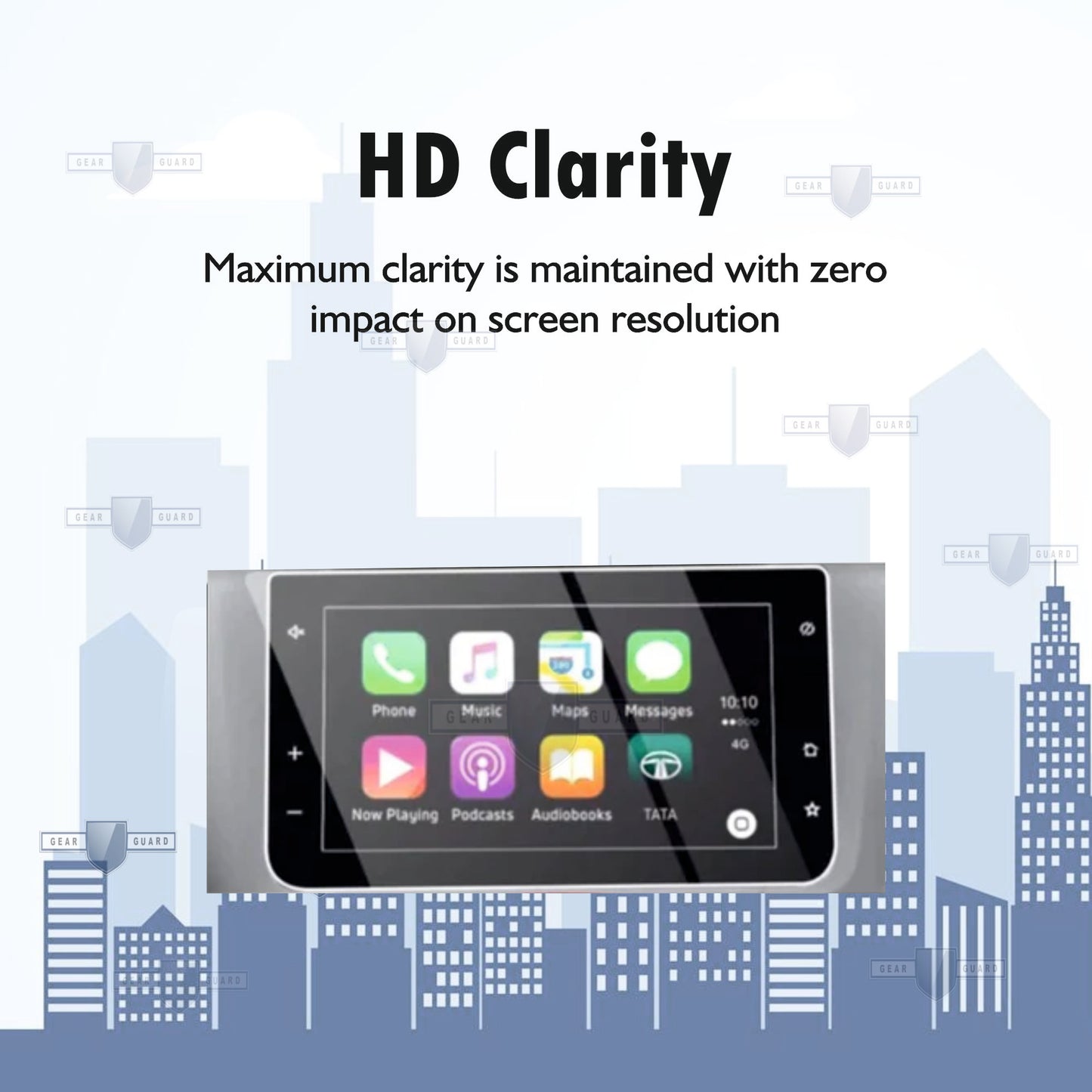 Tempered glass screen protector covering a car's touch screen, providing strong protection against scratches