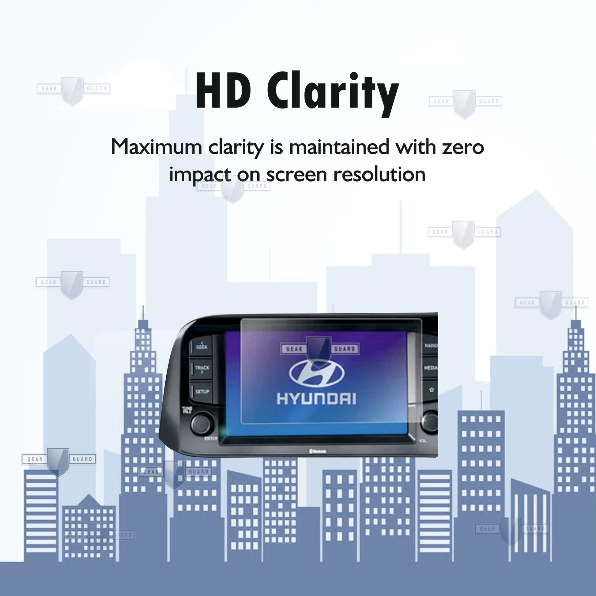 Tempered glass screen protector covering a car's touch screen, providing strong protection against scratches