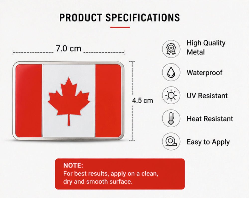 3D Canadian Flag Metal Sticker Emblem - STICKER_CANADIAN_FLG