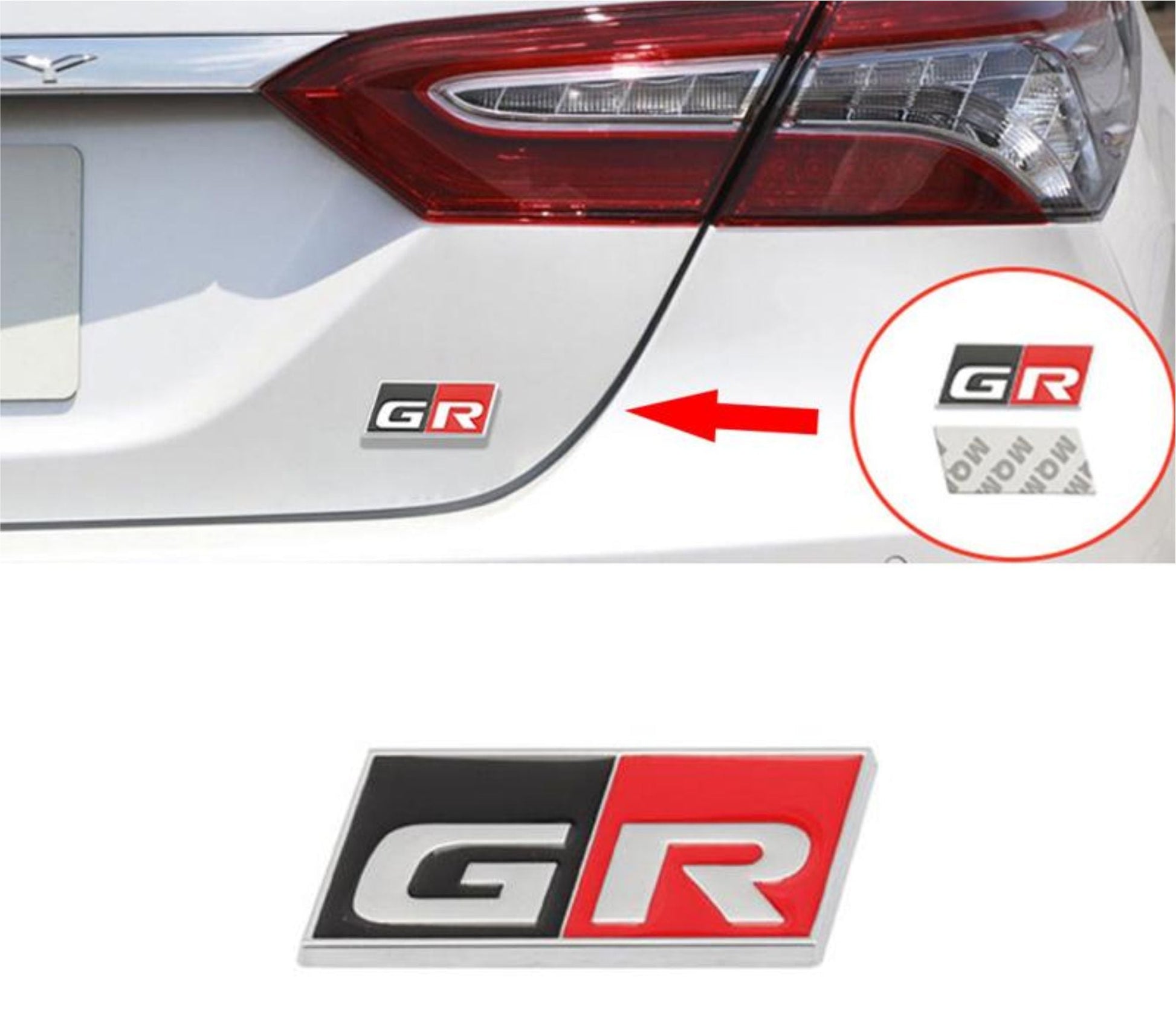 3D GR Car Badge Emblem Black Red | 6.7cm x 2.9cm | All Vehicle Exterior Decorative Logo, Self - Adhesive - STICKER_GR