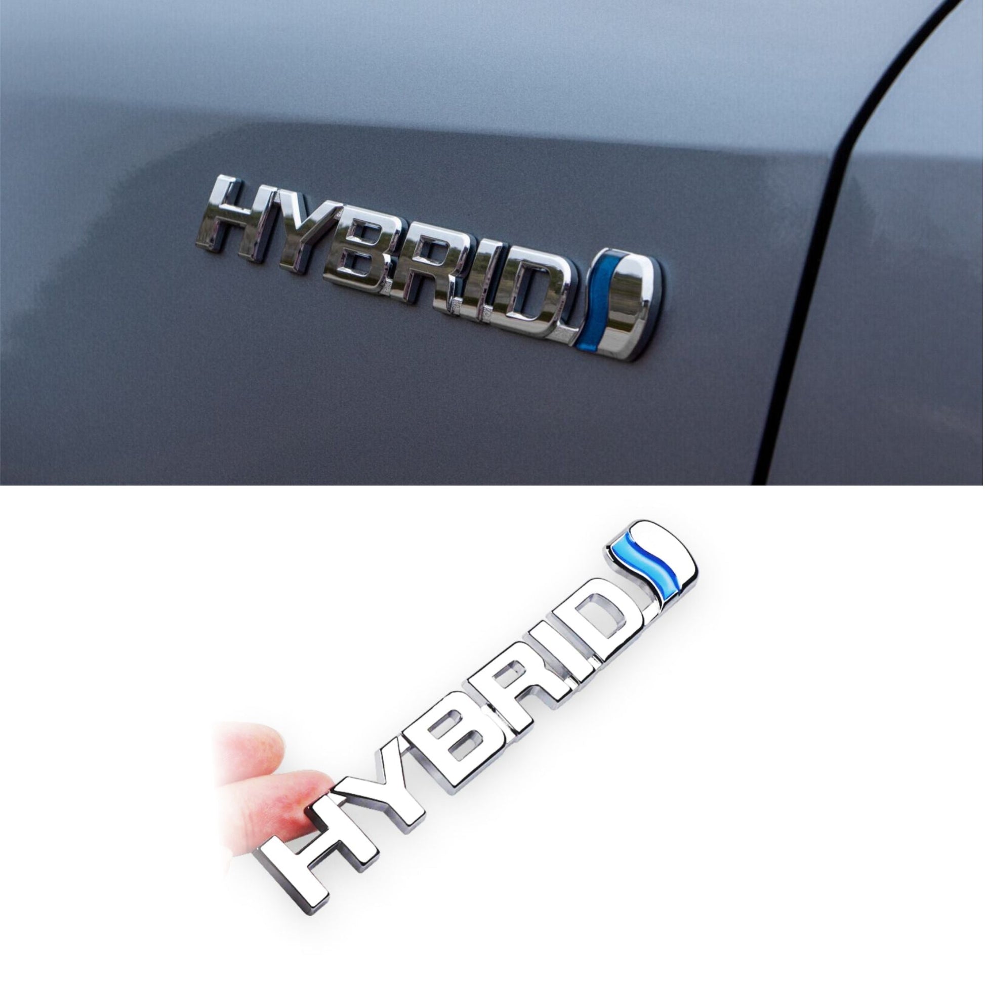 3D Hybrid Metal Sticker Emblem 5.9 x 0.7" Inch - STICKER_HYBRID_SLV