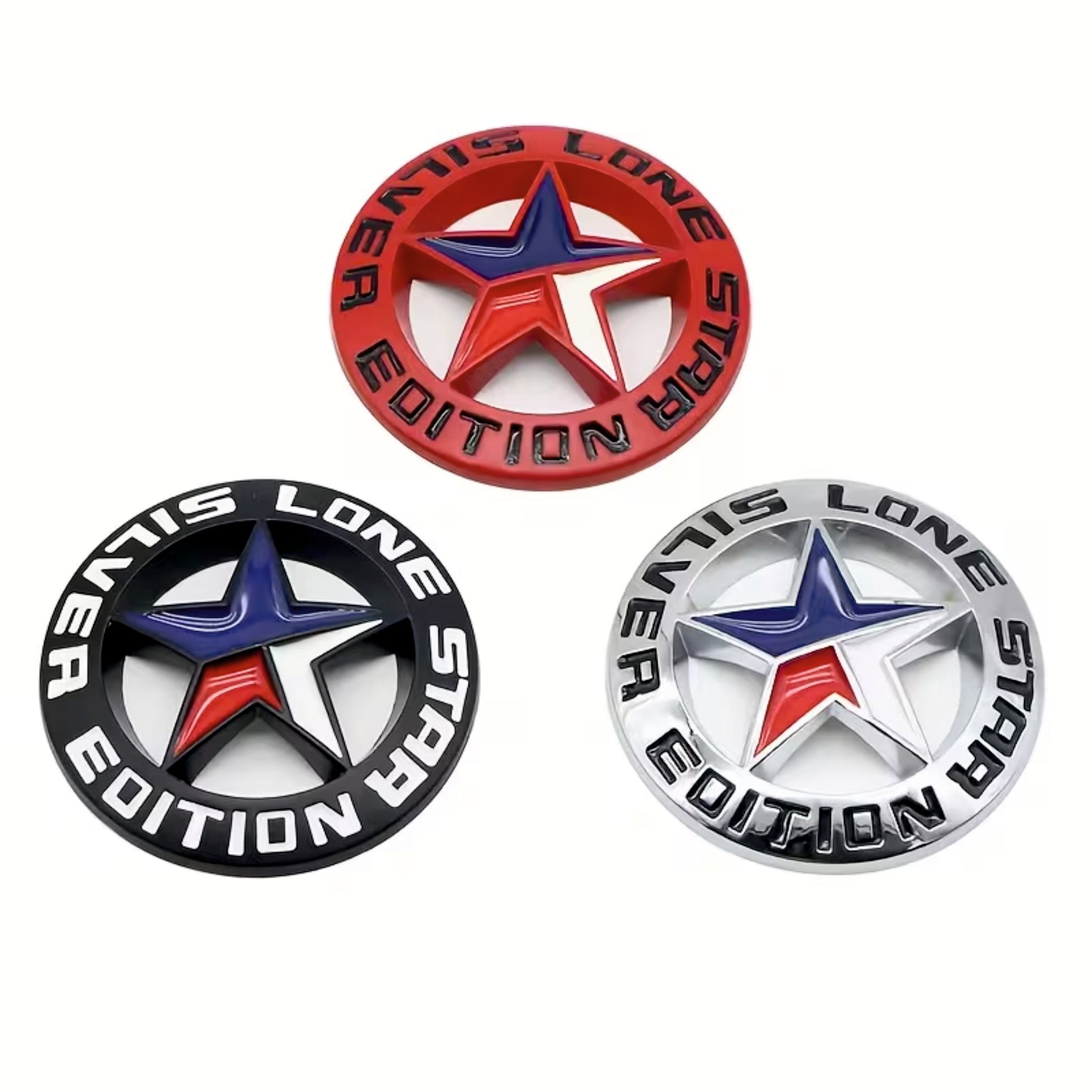 3D Lone Star Silver Edition Decal Badge Emblem Logo | 7.2cm x 7.2cm | All Vehicle Exterior Decorative Logo, Self - Adhesive - LONE_STICKER_BLK