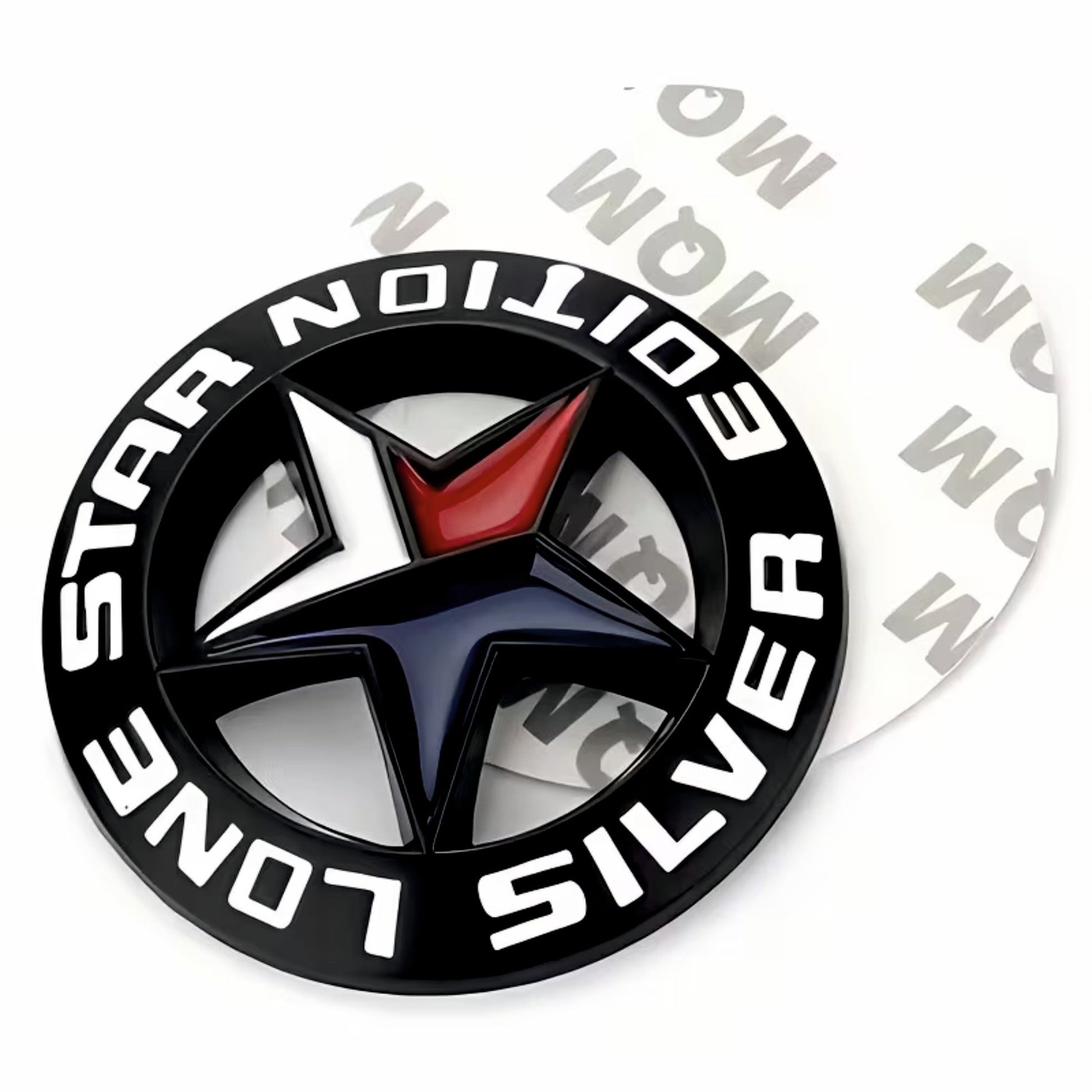 3D Lone Star Silver Edition Decal Badge Emblem Logo | 7.2cm x 7.2cm | All Vehicle Exterior Decorative Logo, Self - Adhesive - LONE_STICKER_BLK