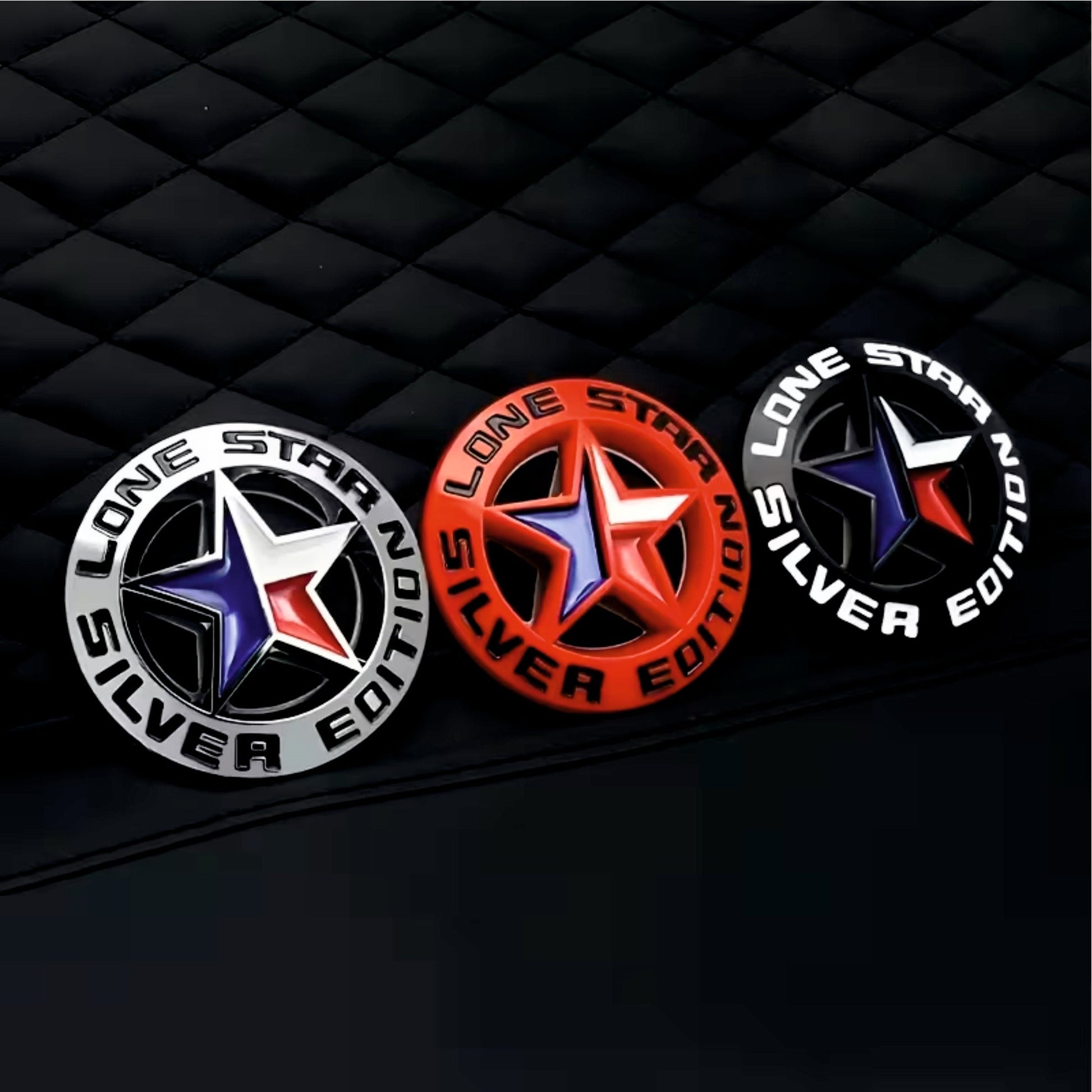 3D Lone Star Silver Edition Decal Badge Emblem Logo | 7.2cm x 7.2cm | All Vehicle Exterior Decorative Logo, Self - Adhesive - LONE_STICKER_BLK