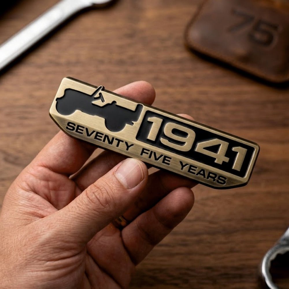 3D Metal Sticker 1941 75th Emblem Sticker for Jeep, Cars, Metal (Bronze) - STICKER_1947_BRONZE