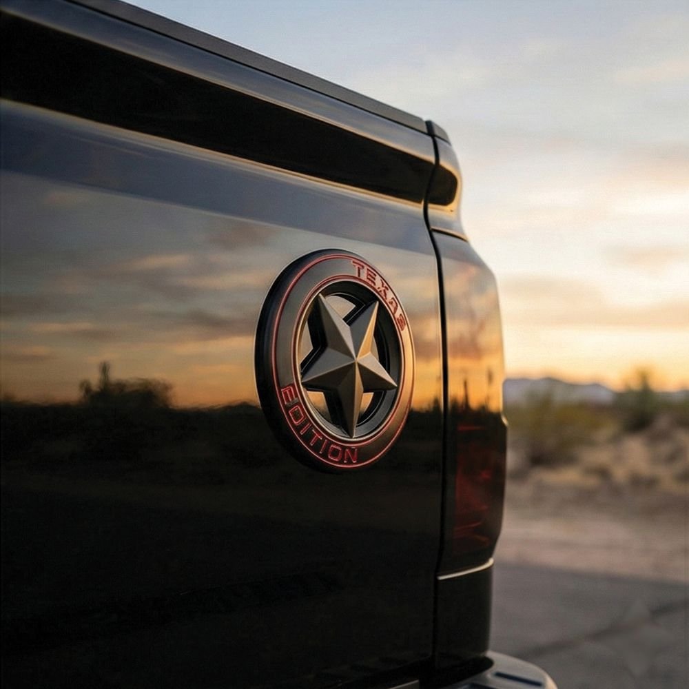 3D Metal Texas Edition Badge Emblem| 7.5cm x 7.5cm | All Vehicle Exterior Decorative Logo, Self - Adhesive - STICKER_TEXAS_BLK