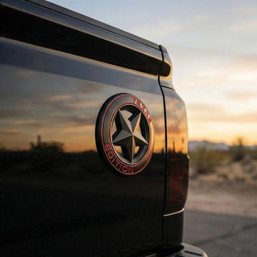 3D Metal Texas Edition Badge Emblem| 7.5cm x 7.5cm | All Vehicle Exterior Decorative Logo, Self - Adhesive - STICKER_TEXAS_BLK