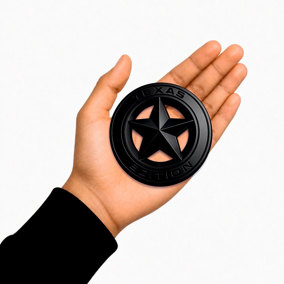 3D Metal Texas Edition Badge Emblem| 7.5cm x 7.5cm | All Vehicle Exterior Decorative Logo, Self - Adhesive - STICKER_TEXAS_BLK