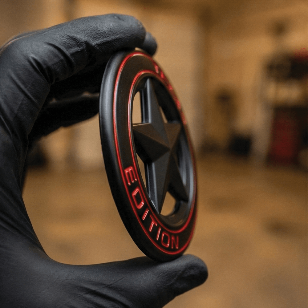 3D Metal Texas Edition Badge Emblem| 7.5cm x 7.5cm | All Vehicle Exterior Decorative Logo, Self - Adhesive - STICKER_TEXAS_BLK