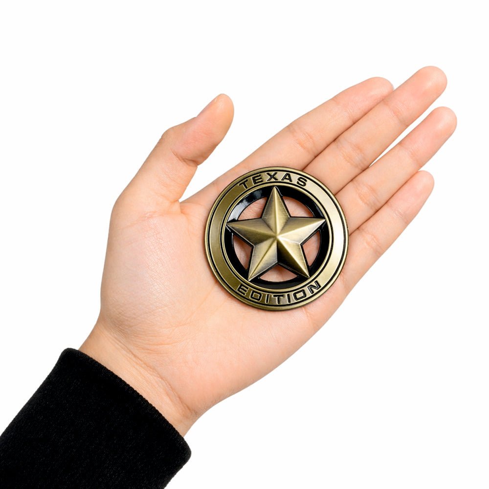 3D Metal Texas Edition Badge Emblem| 7.5cm x 7.5cm | All Vehicle Exterior Decorative Logo, Self - Adhesive - STICKER_TEXAS_BRNZ