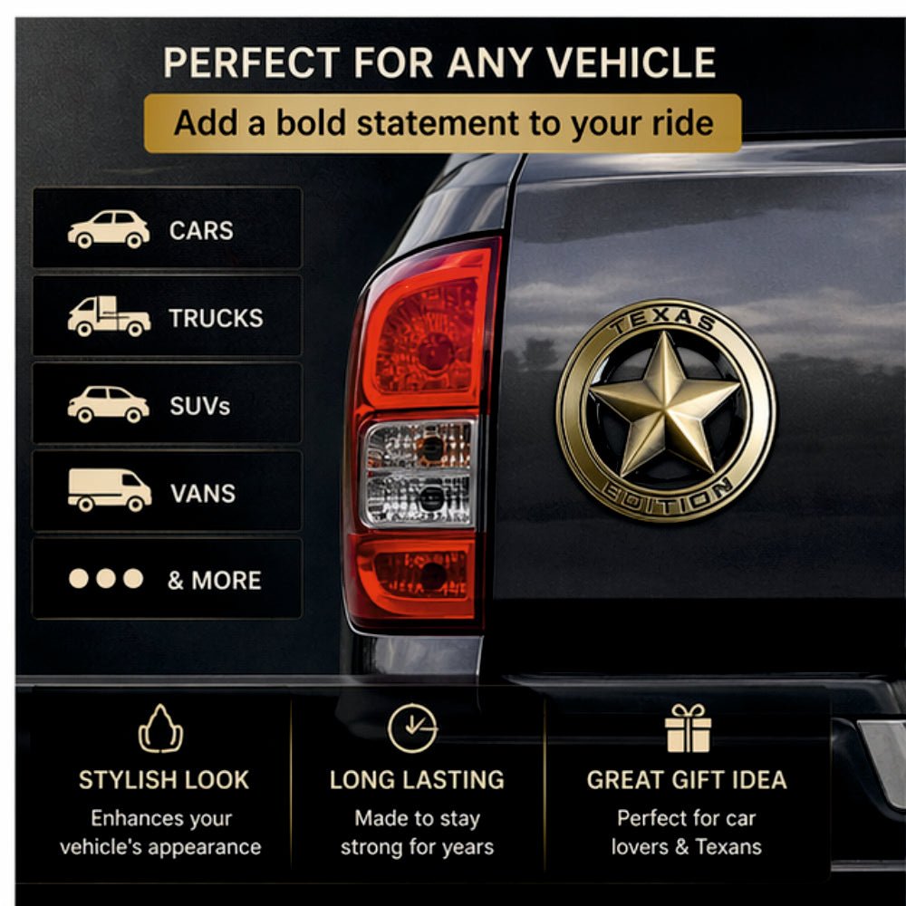 3D Metal Texas Edition Badge Emblem| 7.5cm x 7.5cm | All Vehicle Exterior Decorative Logo, Self - Adhesive - STICKER_TEXAS_BRNZ