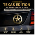 3D Metal Texas Edition Badge Emblem| 7.5cm x 7.5cm | All Vehicle Exterior Decorative Logo, Self - Adhesive - STICKER_TEXAS_BRNZ