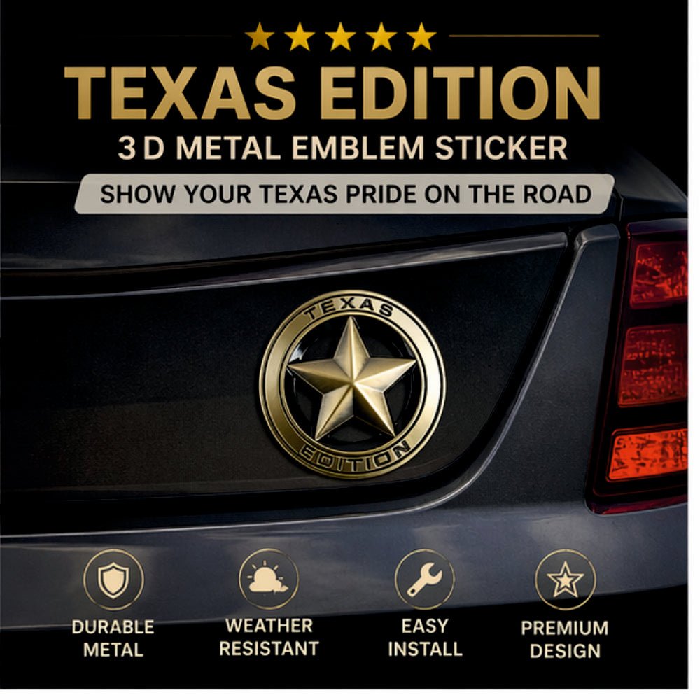 3D Metal Texas Edition Badge Emblem| 7.5cm x 7.5cm | All Vehicle Exterior Decorative Logo, Self - Adhesive - STICKER_TEXAS_BRNZ