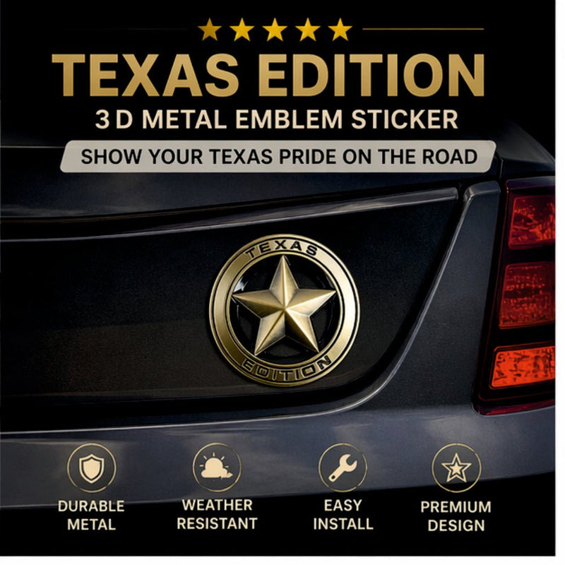 3D Metal Texas Edition Badge Emblem| 7.5cm x 7.5cm | All Vehicle Exterior Decorative Logo, Self - Adhesive - STICKER_TEXAS_BRNZ