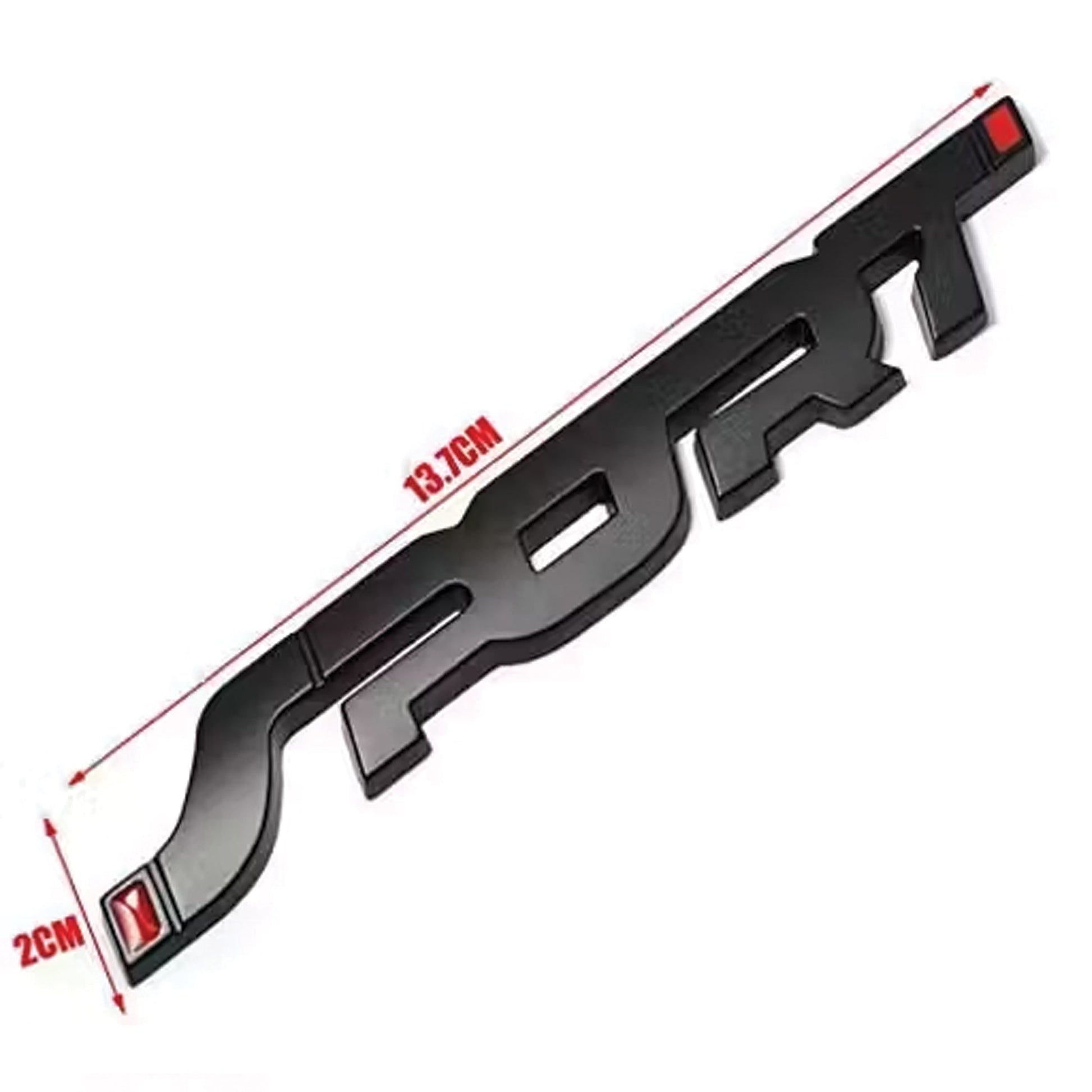 3D SPORT Metal Car Logo Emblem 13.7 X 2 cm Premium Matte Black Finish with Red Details - STICKER_SPORT_DOT_BLACK