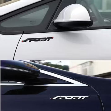 3D SPORT Metal Car Logo Emblem 13.7 X 2 cm Premium Matte Black Finish with Red Details - STICKER_SPORT_DOT_BLACK