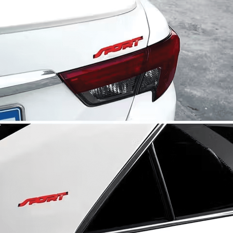 3D SPORT Metal Car Logo Emblem 13.7 X 2 cm Premium Matte Black Finish with Red Details - STICKER_SPORT_DOT_BLACK