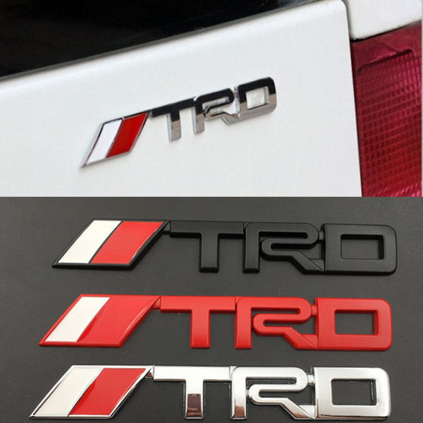 3D TRD White/Red Logo Car Badge Emblem | 14.2cm x 2.2cm | All Vehicle Exterior Decorative Logo, Self - Adhesive - STICKER_TRD_B