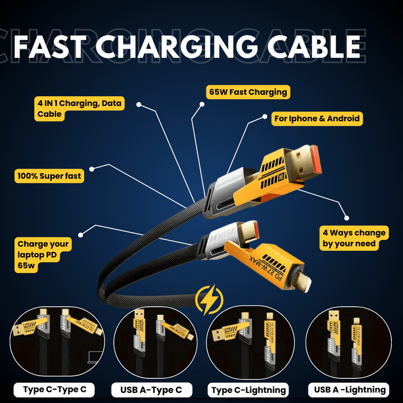 [3Pack] Quad Pro 4 - in - 1 Zinc Alloy Fast Charging Cable 1.2M - 3PCS_4IN1CABLE
