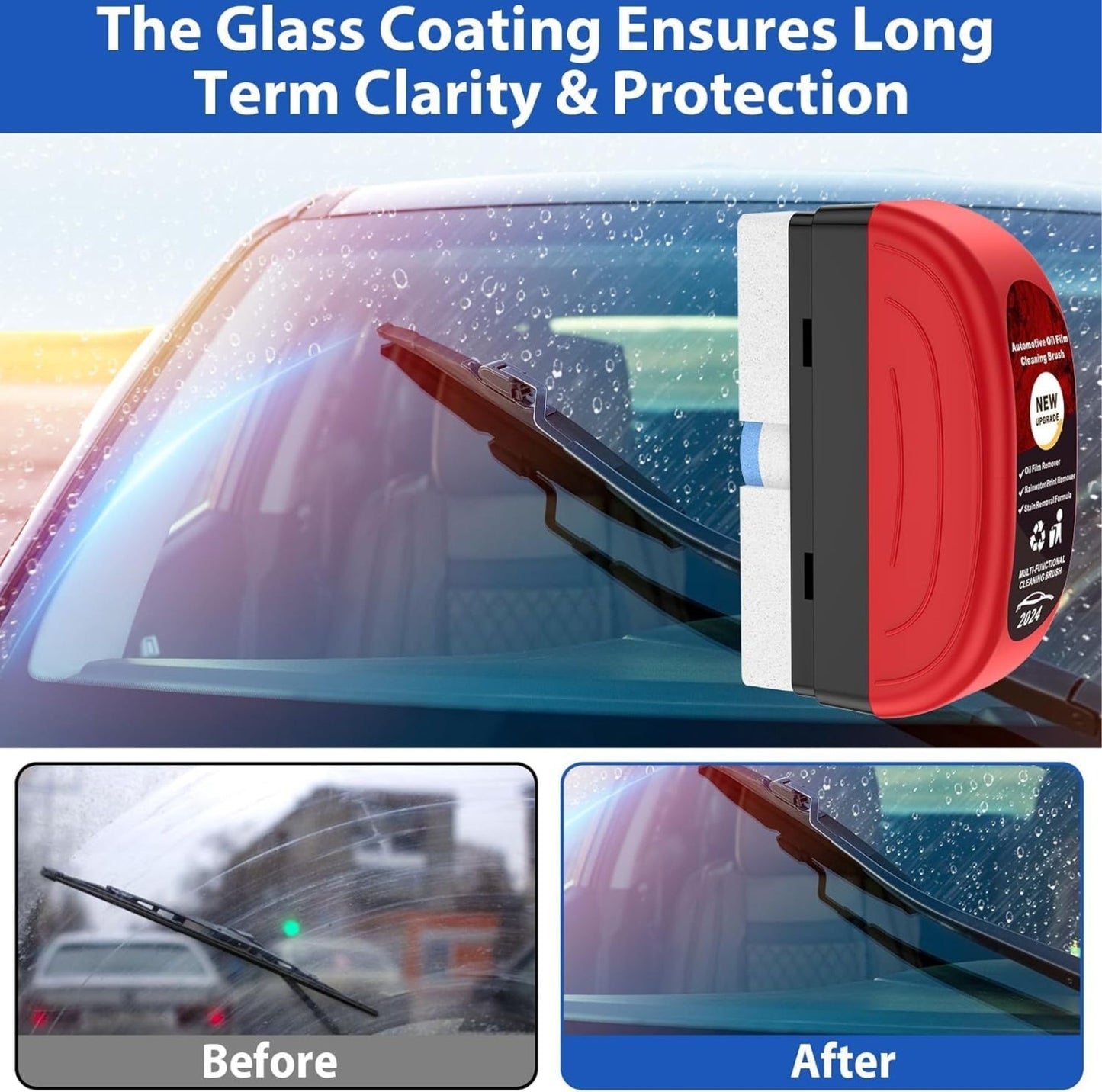 Car Glass Oil Film Removal Cleaner | Anti fog liquid brush