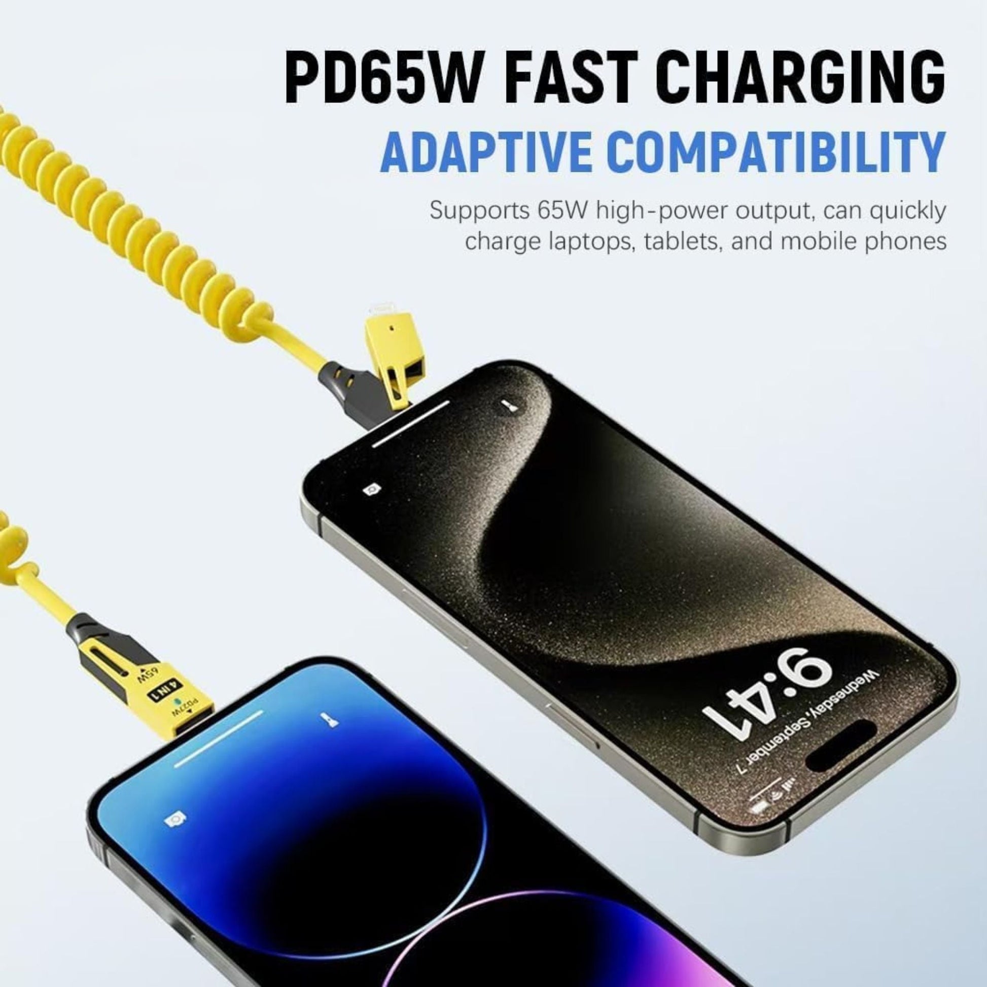 4 - in - 1 Fast Charging Coiled Cable – USB & Type - C to Lightning/Type - C, 1.5M - CABLE_SPR-ROG