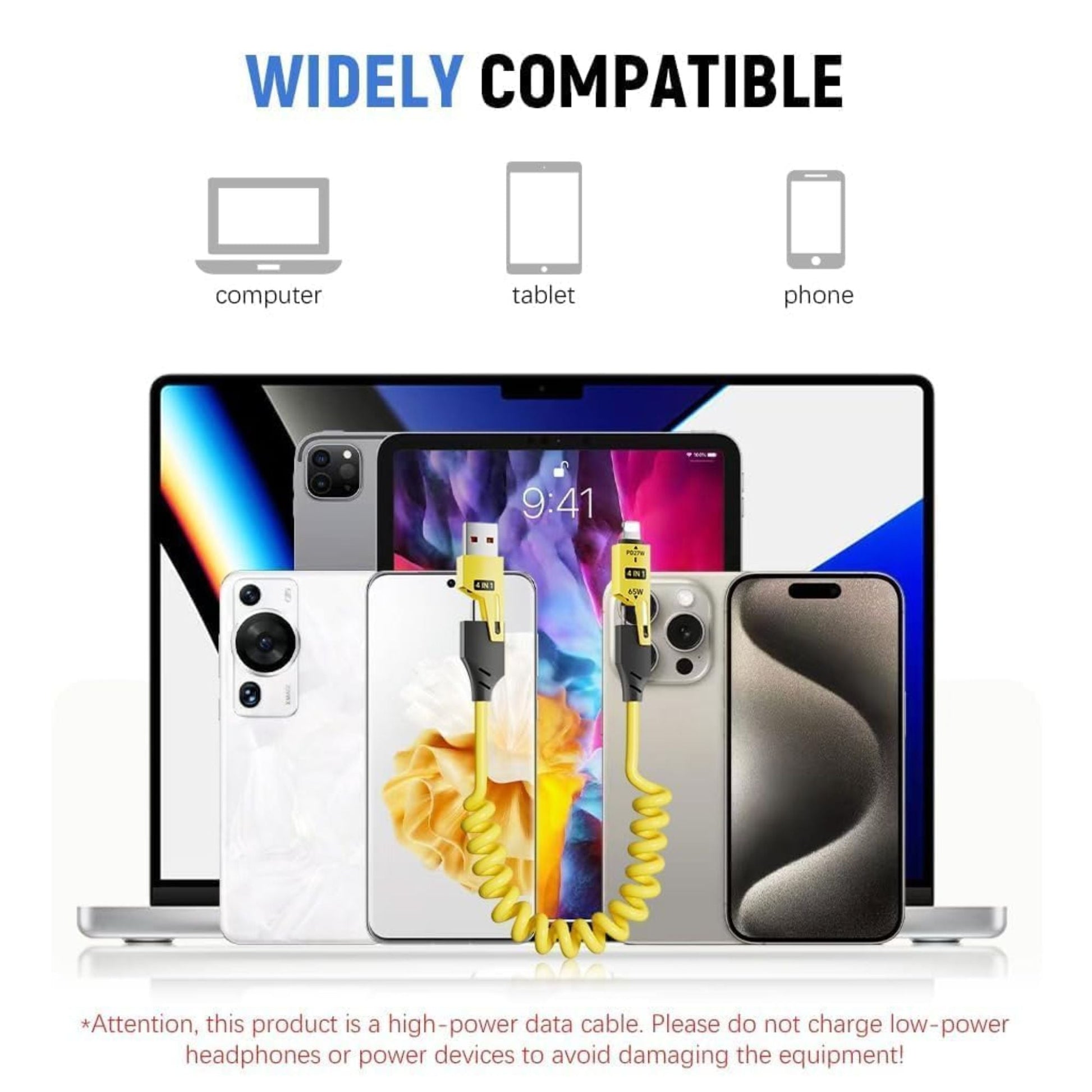 4 - in - 1 Fast Charging Coiled Cable – USB & Type - C to Lightning/Type - C, 1.5M - CABLE_SPR-ROG