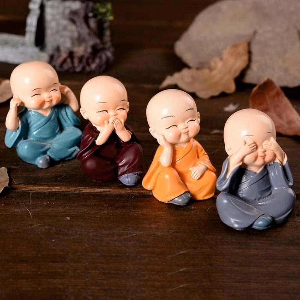 4 - Piece Miniature Monk Buddha Statue Set | Car Interior Decoration & Gift Item - BUDDHA_4