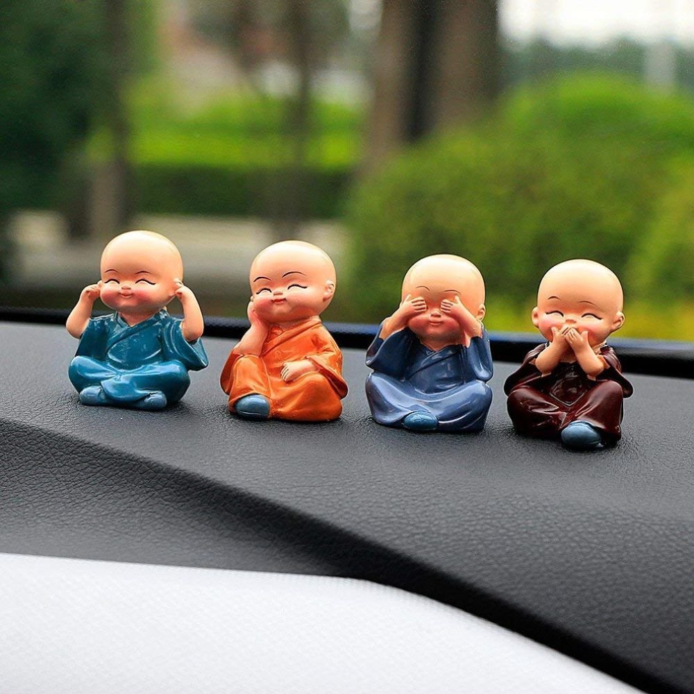 4 - Piece Miniature Monk Buddha Statue Set | Car Interior Decoration & Gift Item - BUDDHA_4