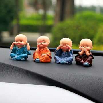 4 - Piece Miniature Monk Buddha Statue Set | Car Interior Decoration & Gift Item - BUDDHA_4
