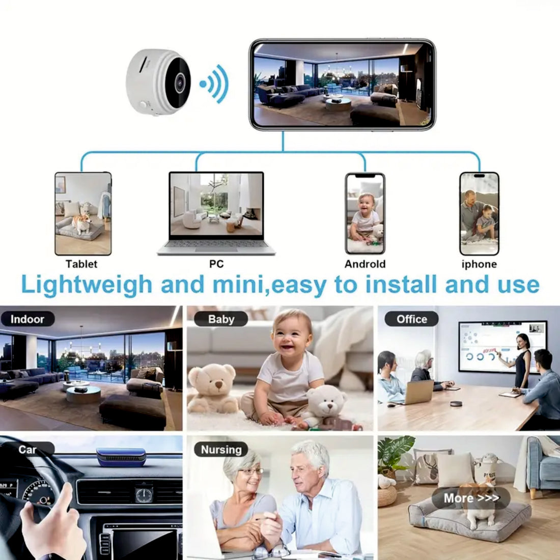 Mini Wireless Camera Wifi IP Home Security 1080P HD Night Vision Cam