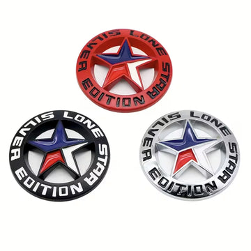 3D Lone Star Silver Edition Decal Badge Emblem Logo  | 7.2cm x 7.2cm | All Vehicle Exterior Decorative Logo, Self-Adhesive