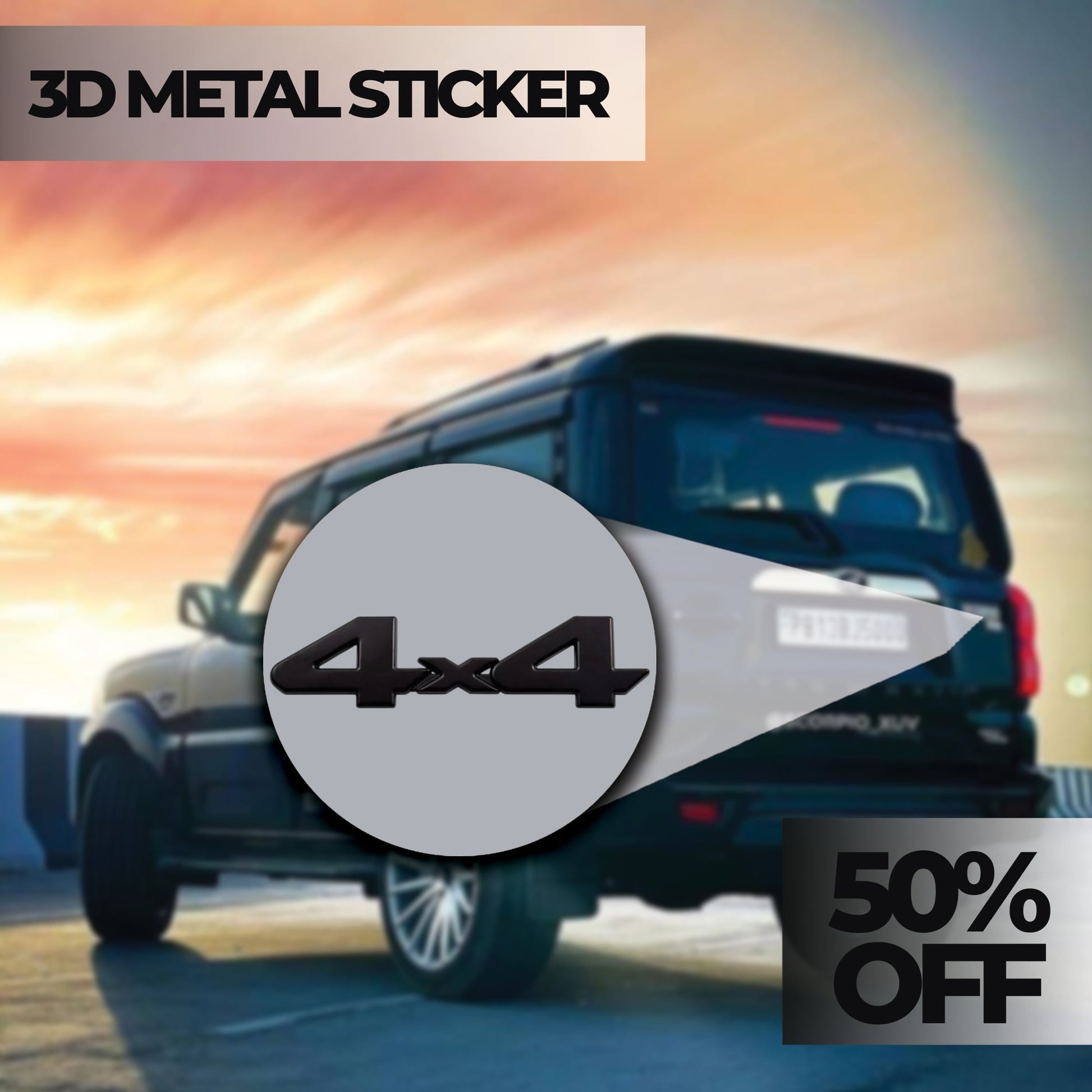 4x4 3D Logo Car Badge Emblem | 15cm x 4cm | All Vehicle Exterior Decorative Logo, Self - Adhesive - STICKER_4X4_BLK-D1
